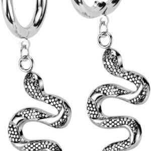 Sterling Silver 18GA Snake Dangling Hoop Earrings for Women, Hinged Design, No G